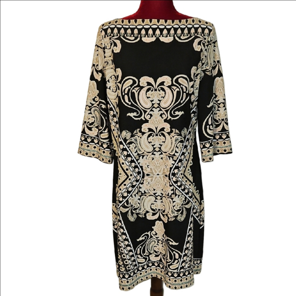 Haani Elegant Black and Cream Dress Size Large